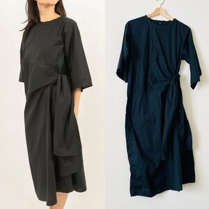 Jarbo SIZE 0 Dana crewneck side tie Italian cotton midi dress in black